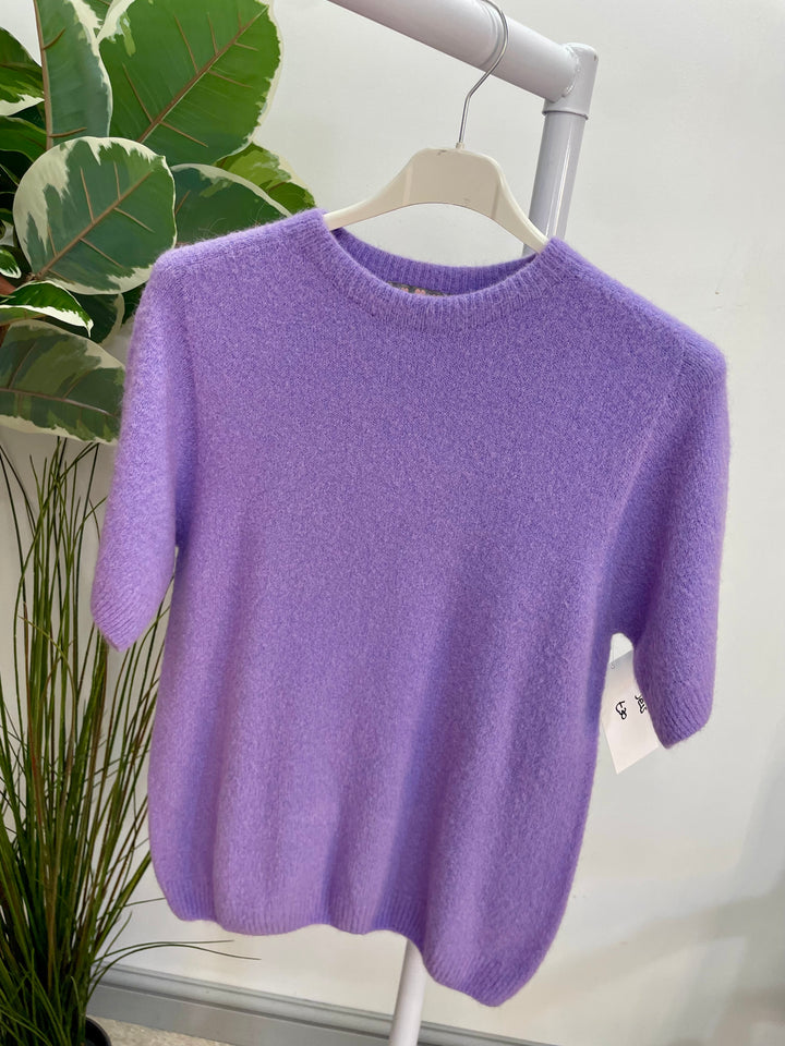 LADIES SOFT KNIT SHORT SLEEVE JUMPER LILAC PURPLE