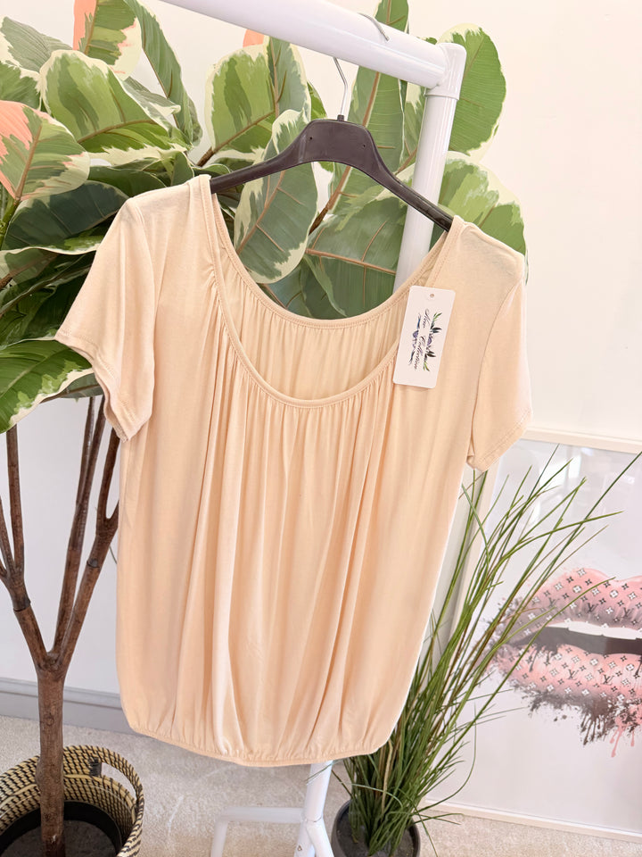 Ladies Easy to Wear Bubble Summer Top beige