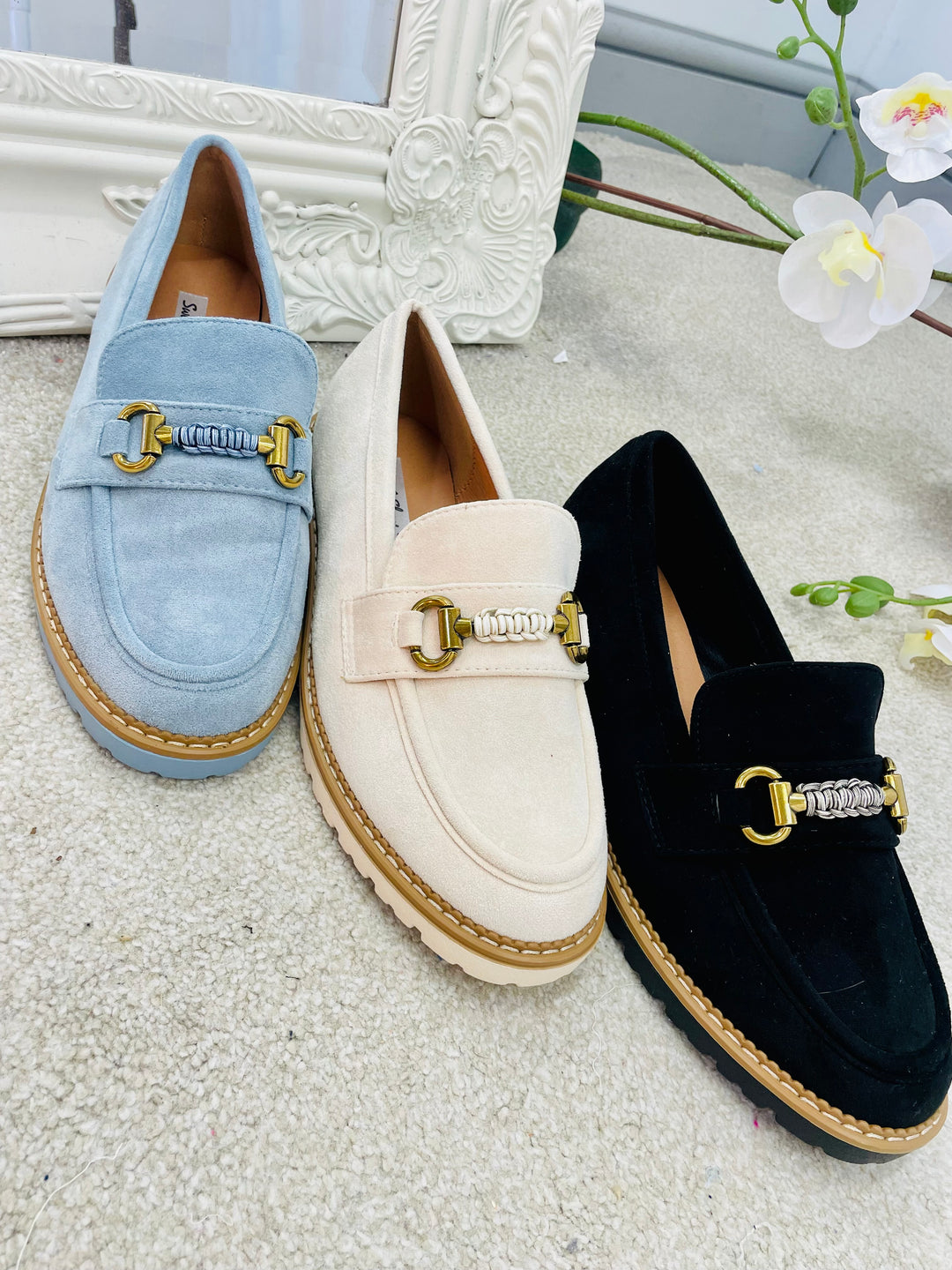 LADIES WOMENS FAUX SUEDE FLAT LOAFER BROGUE SHOES