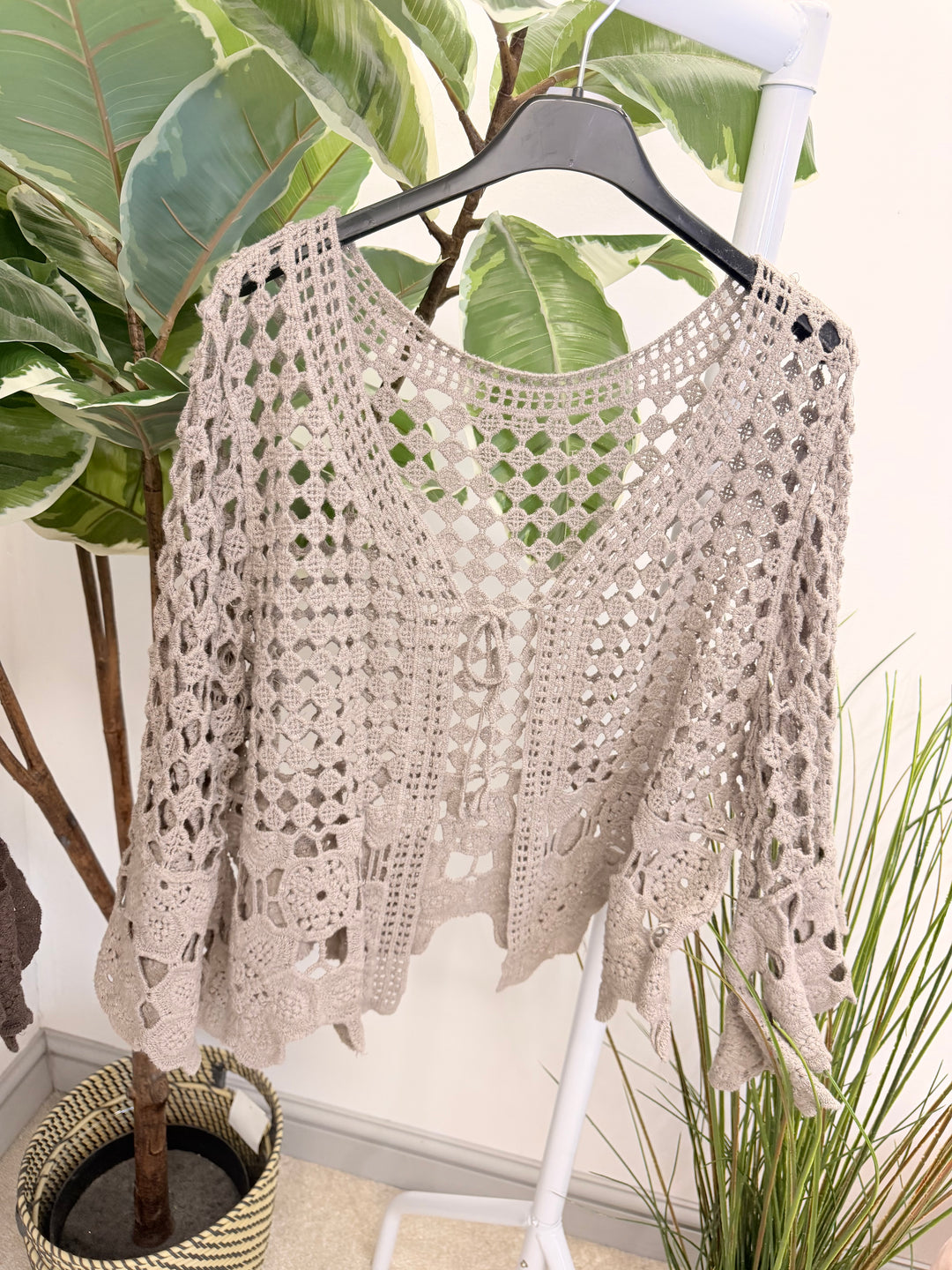 Ladies Fashion Crochet Bolero Cardigan mocha