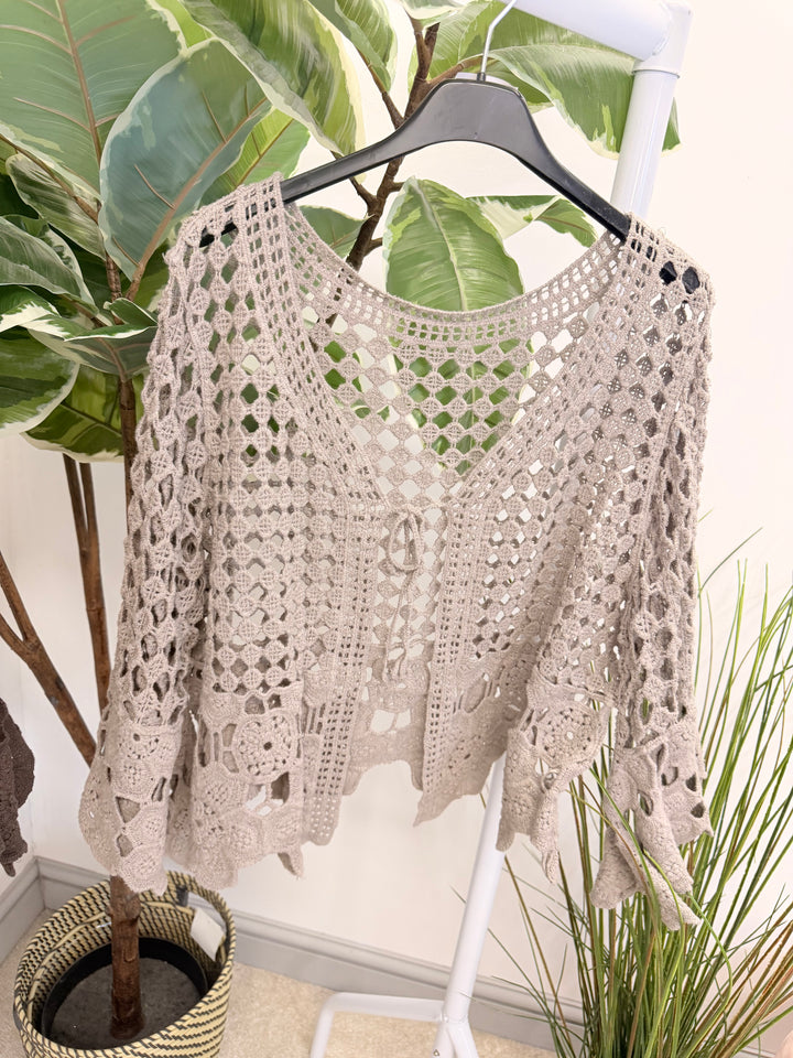 Ladies Fashion Crochet Bolero Cardigan mocha