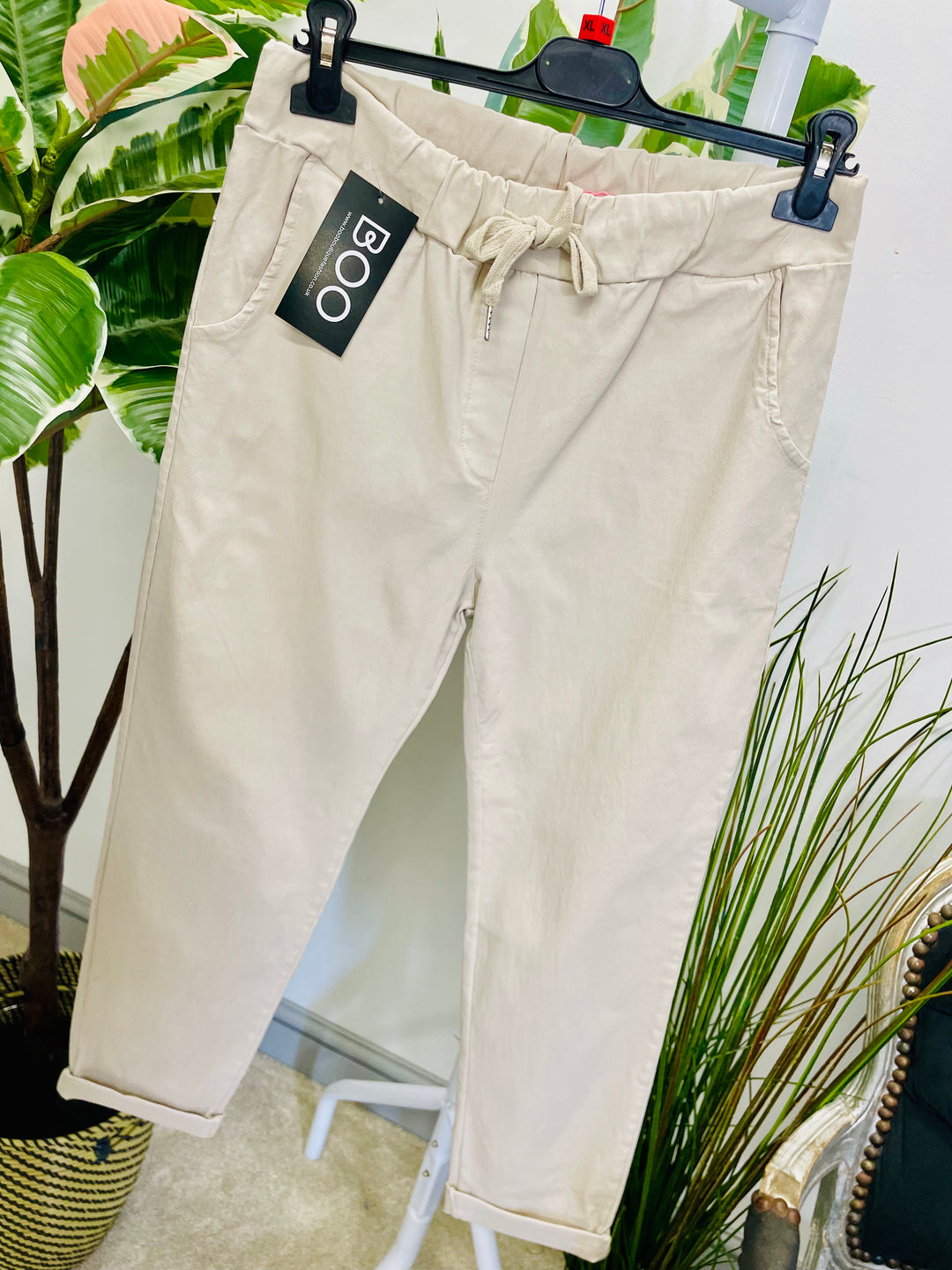 LADIES WOMENS CURVE STRETCH SMART MAGIC TROUSERS - SIZE 16 TO 22 BEIGE