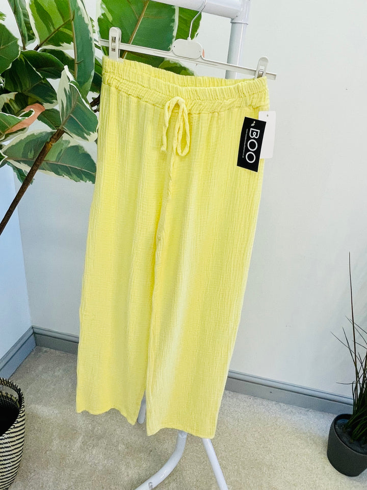 LADIES SUMMER CHEESECLOTH WIDE LEG PALAZZO TROUSERS