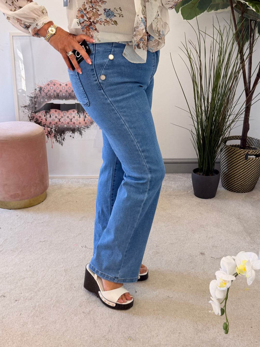 Ladies Fashion Blue Wide Leg Jeans
