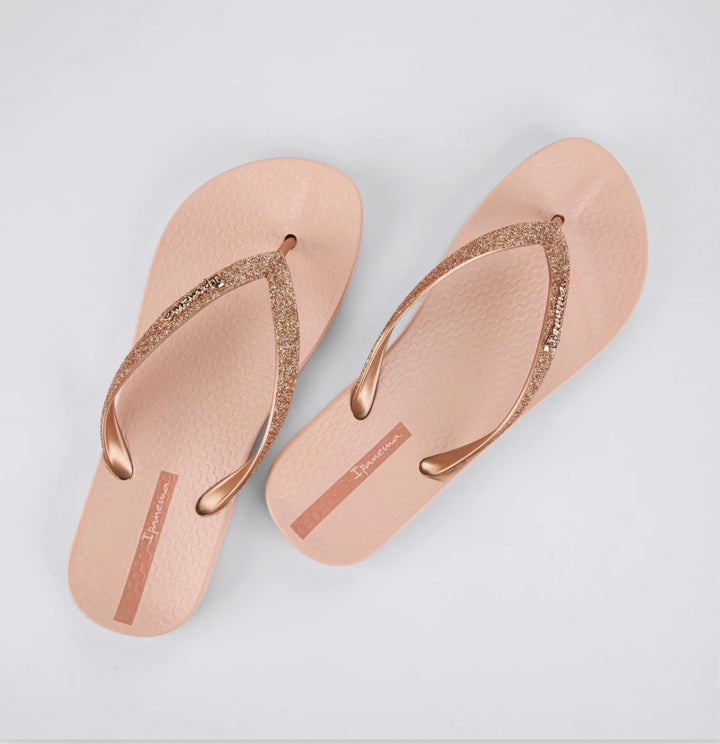 Ladies IPANEMA Glitter Flip Flop Sandals - Black and Pink