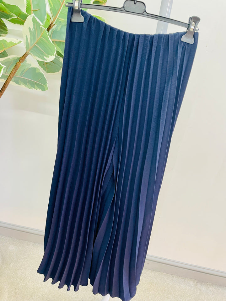 LADIES WOMENS PLEATED WIDE LEG PALAZZO CULOTTE TROUSERS - ROYAL BLUE, NAVY, BLACK, CAMEL, GREEN