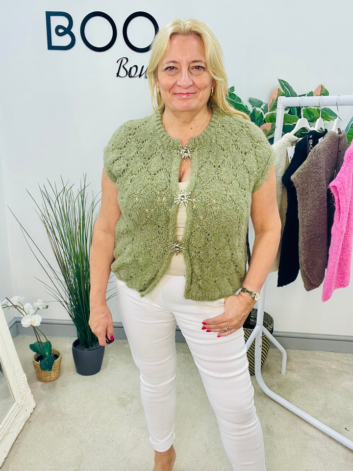 LADIES KNITTED FASHION WAISTCOAT - BLACK, CREAM, KHAKI, MOCHA & PINK