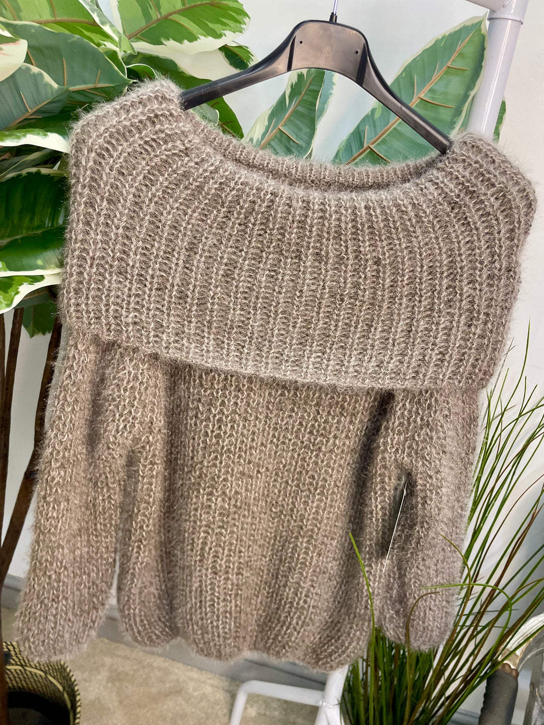 LADIES FLUFFY BARDOT JUMPER - NAVY, BLACK, WINE, MOCHA, BROWN, CREAM