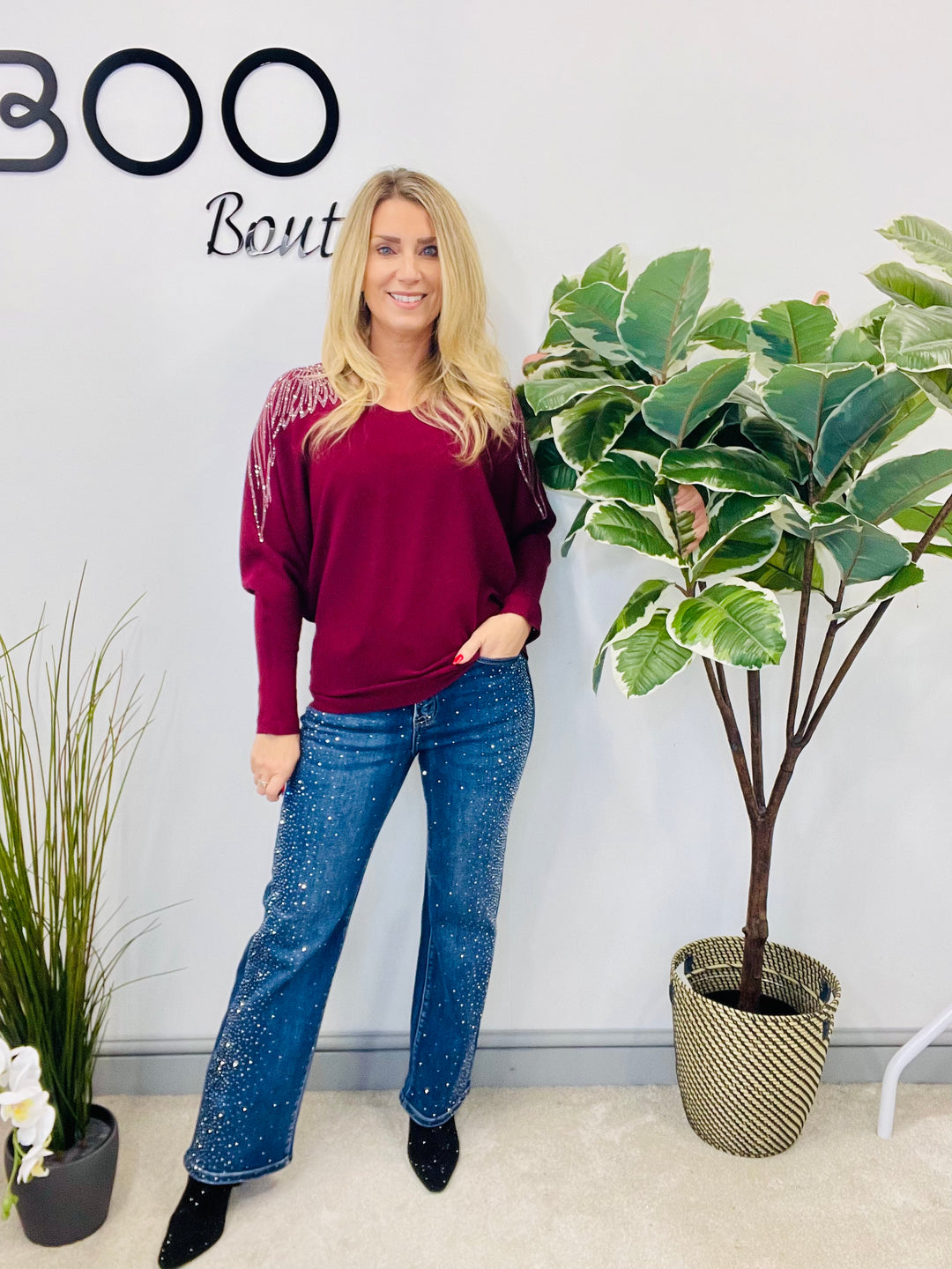 LADIES SPARKLY DIAMANTE STRAIGHT LEG JEANS