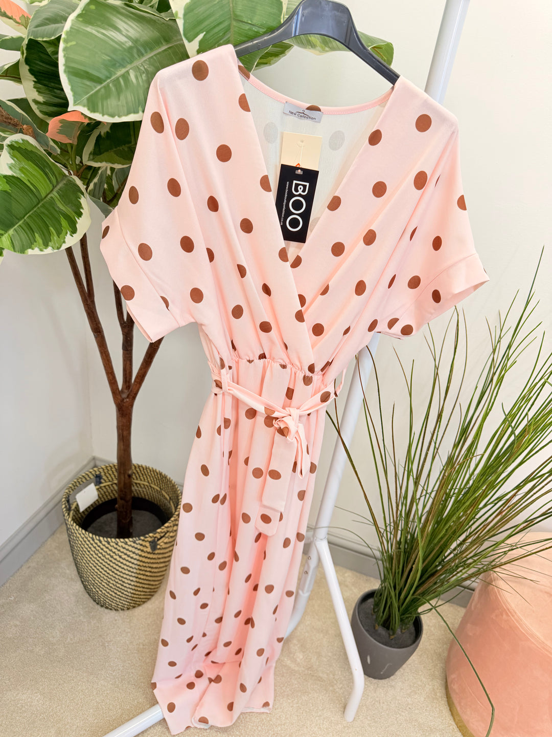 Ladies Polka Dot Wrap Midi Dress - Navy, Cream, Pink, Lemon & Pale Blue