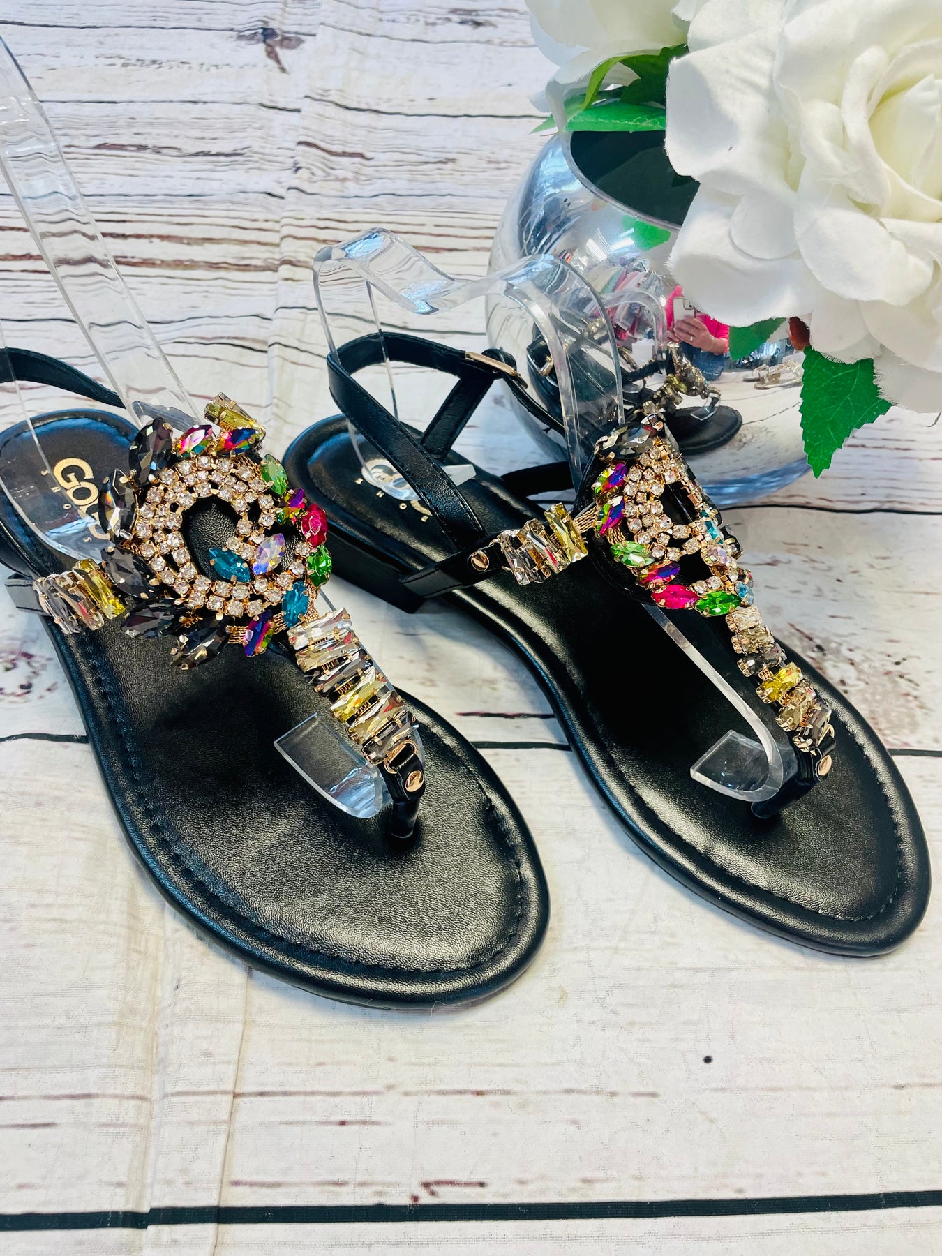 LADIES BEAUTIFUL JEWELLED SUMMER FLAT SANDALS G30 4 colours