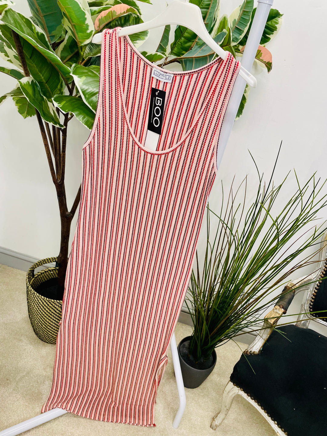 LADIES PINK STRIPE BEACH CLUB SUMMER MAXI DRESS