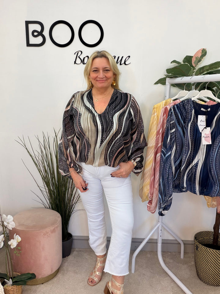 Ladies Fashion Chiffon Long Sleeve Top - black, yellow, pink & navy