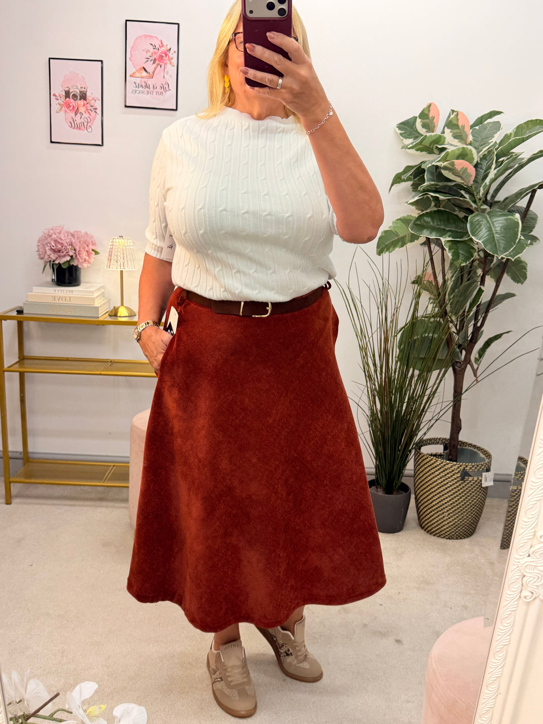 Ladies Corduroy A Line Skirt - Khaki, Black, Mocha, Rust & Brown