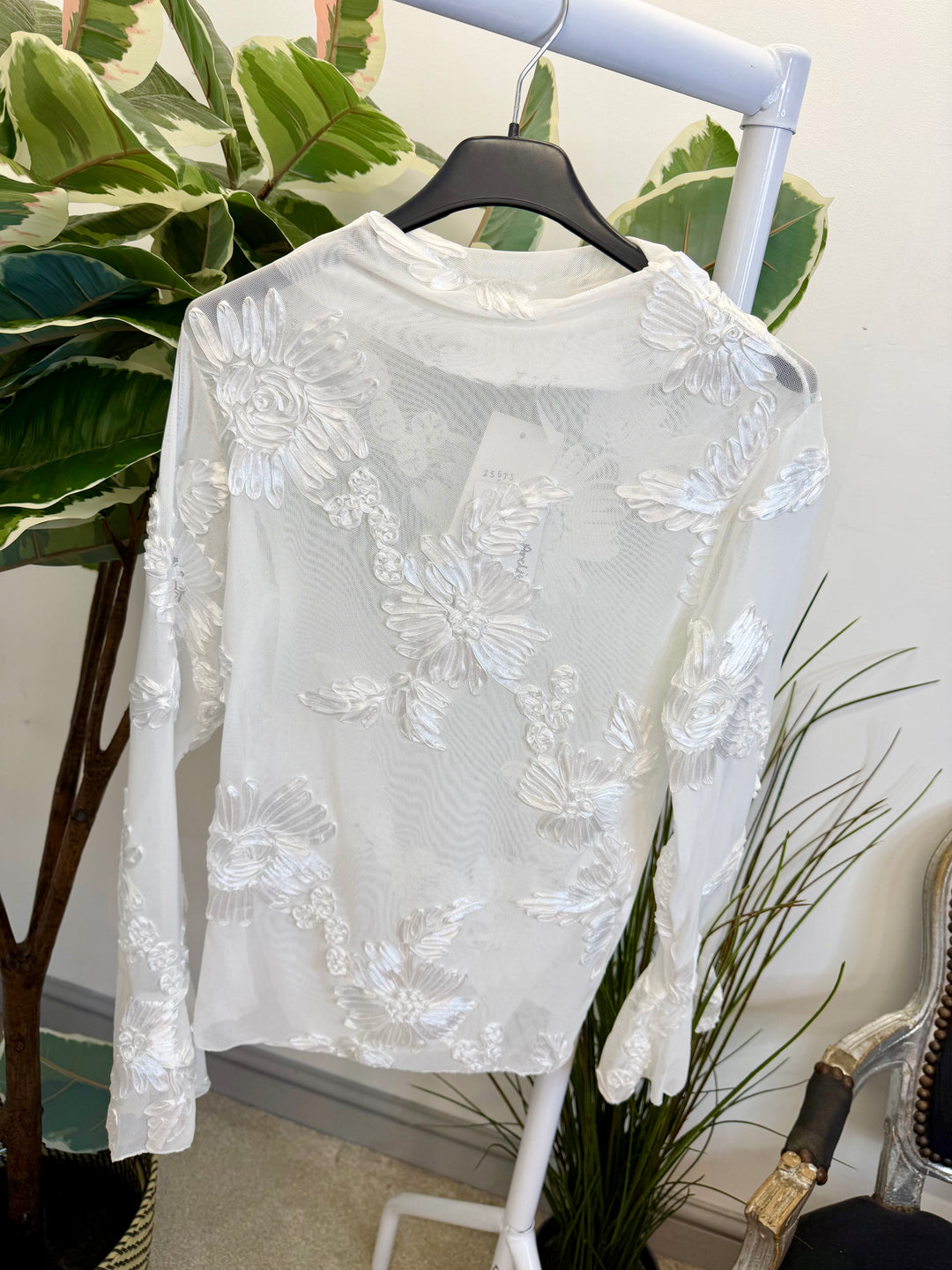 LADIES SHEER LACY TOP - BLUE, BLACK, WHITE, PINK & BROWN