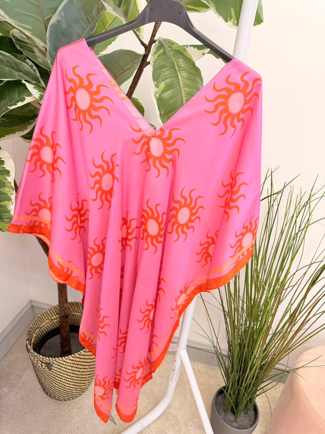 Ladies Fashion Silky Sun Print Kaftan Beach Cover Up Top 