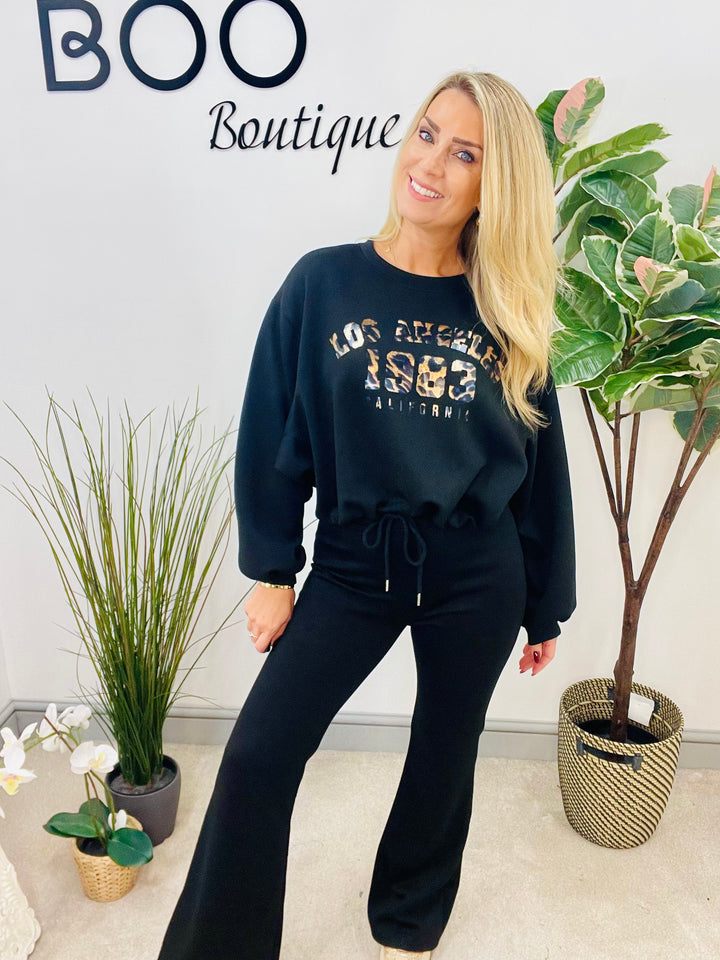 LADIES FLARED TROUSER CO ORD SET - BLACK, BROWN, BEIGE