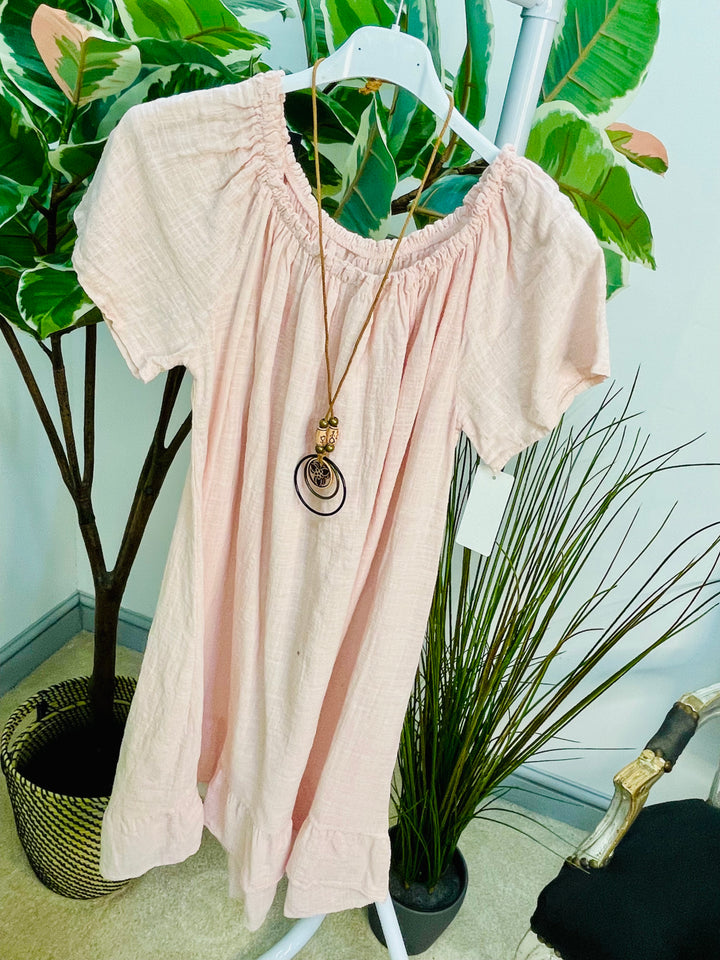 LADIES COTTON SUMMER BARDOT DRESS - BLACK, NAVY, PINK, LEMON, ORANGE, BLUE & LIME