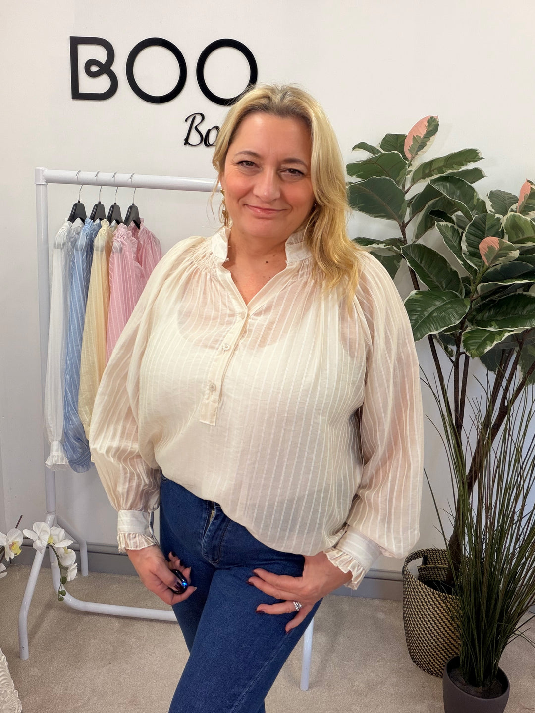 Ladies Fashion Stripe Shirt Blouse - Pink, Blue, Beige, White, Yellow