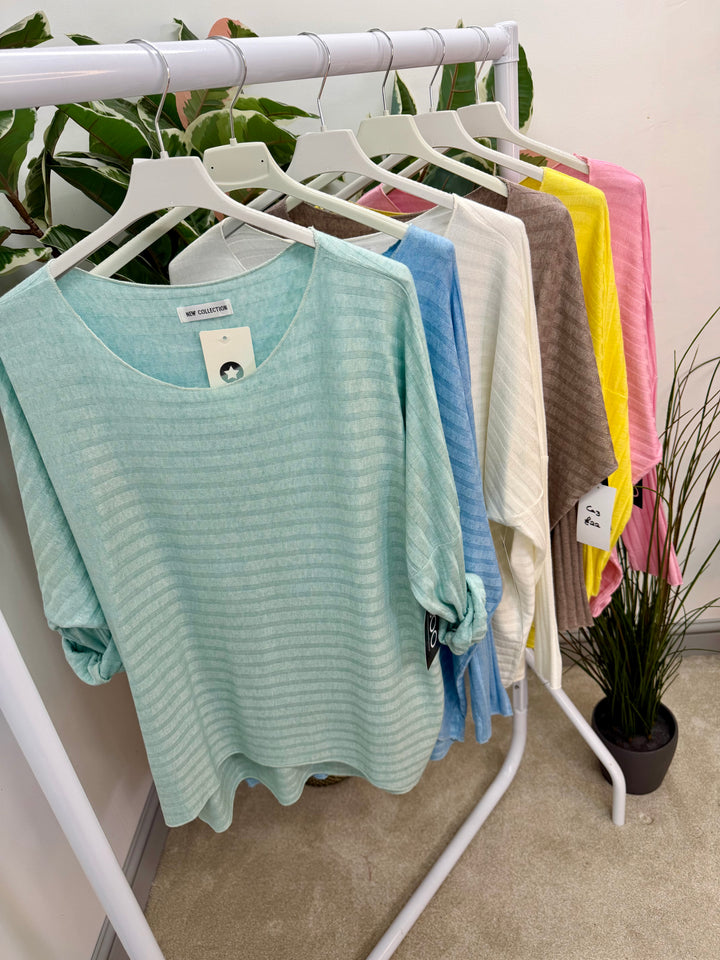 LADIES FINE KNIT LOOSE FIT TOP - MINT, BLUE, YELLOW, WHITE, PINK, MOCHA