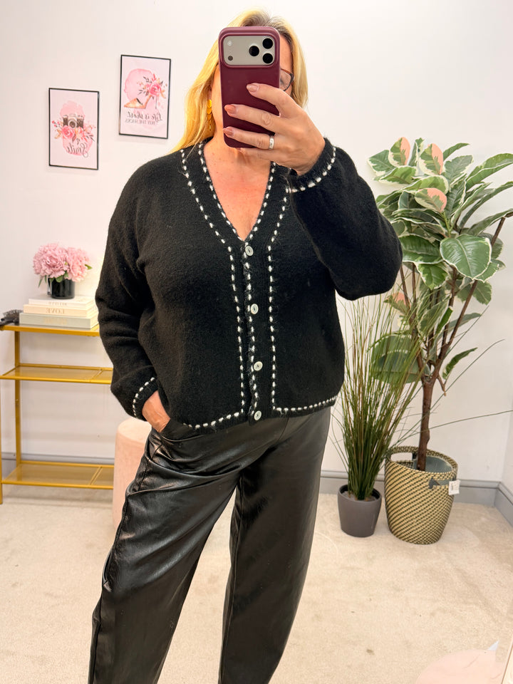 Ladies Fashion Slouch Knitted Cardigan - Black, Grey & Pink