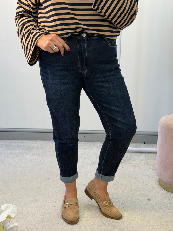 Womens dark blue denim mom fit jeans