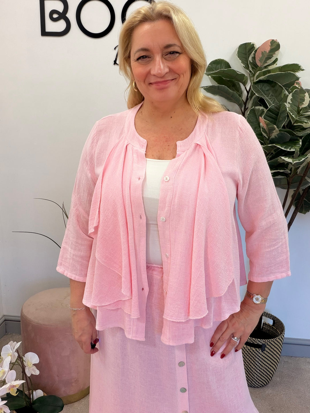 Ladies Fashion Waterfall Teabag Linen Top - lime, blue, turquoise, white, beige