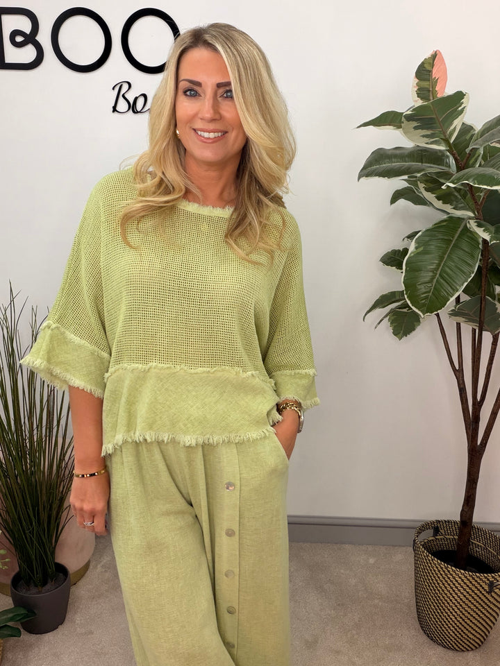 Ladies Tea Bag Linen Top lime