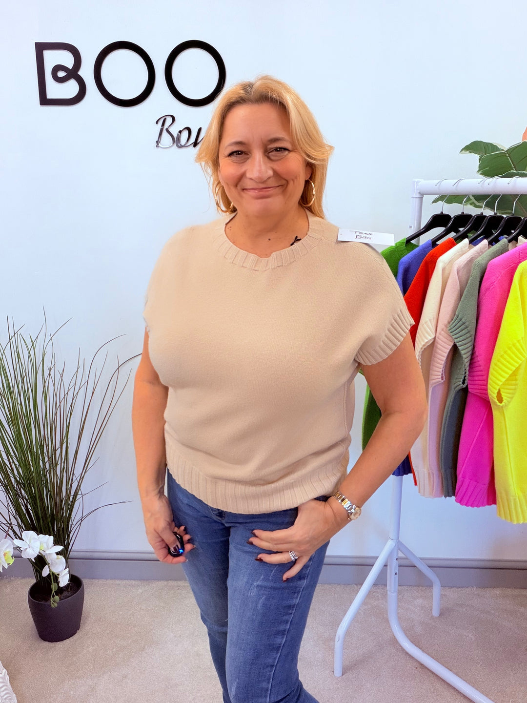 LADIES KNITTED TANK TOP JUMPER - ORANGE, PINK, YELLOW, CREAM, GREEN, KHAKI, BEIGE