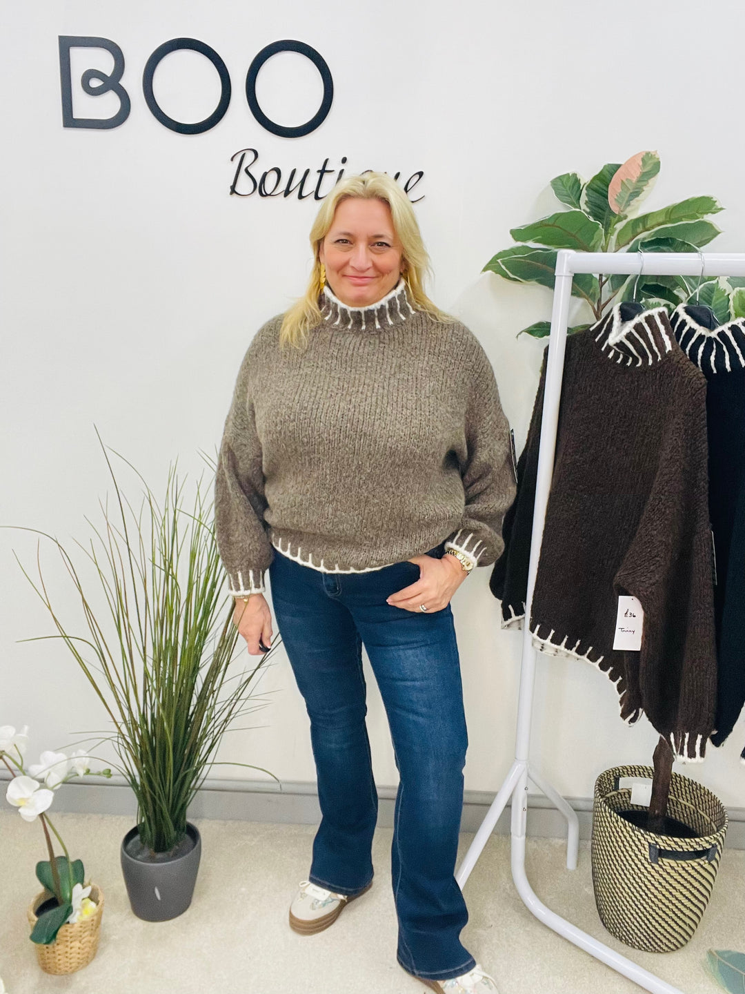 LADIES CHUNKY KNIT BAGGY JUMPER - BROWN, MOCHA, BLACK