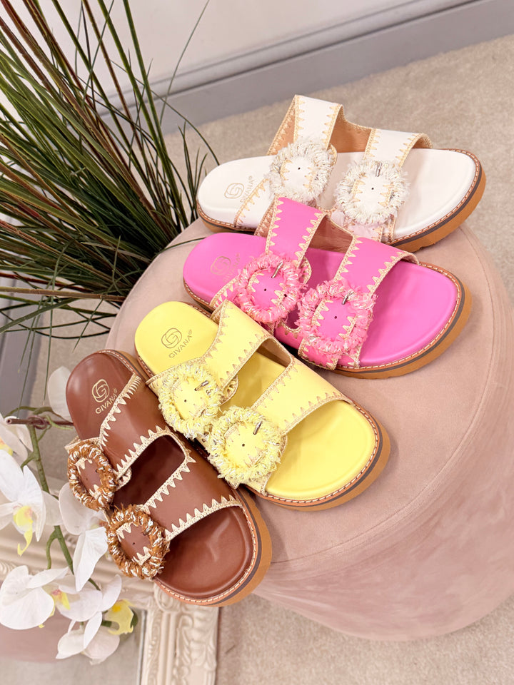 Ladies Fashion Buckle Comfy Moulded Footbed Slider Sandals