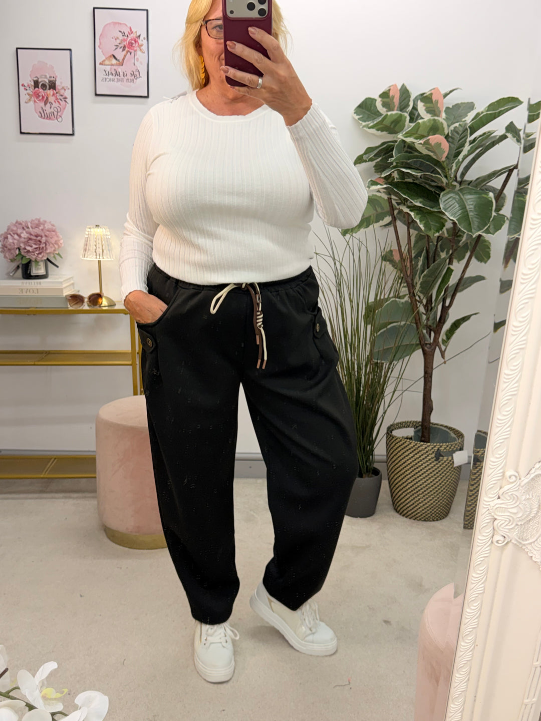 Ladies Fashion Casual Scuba Jogger Trousers - Wine, Mocha, Black & Khaki