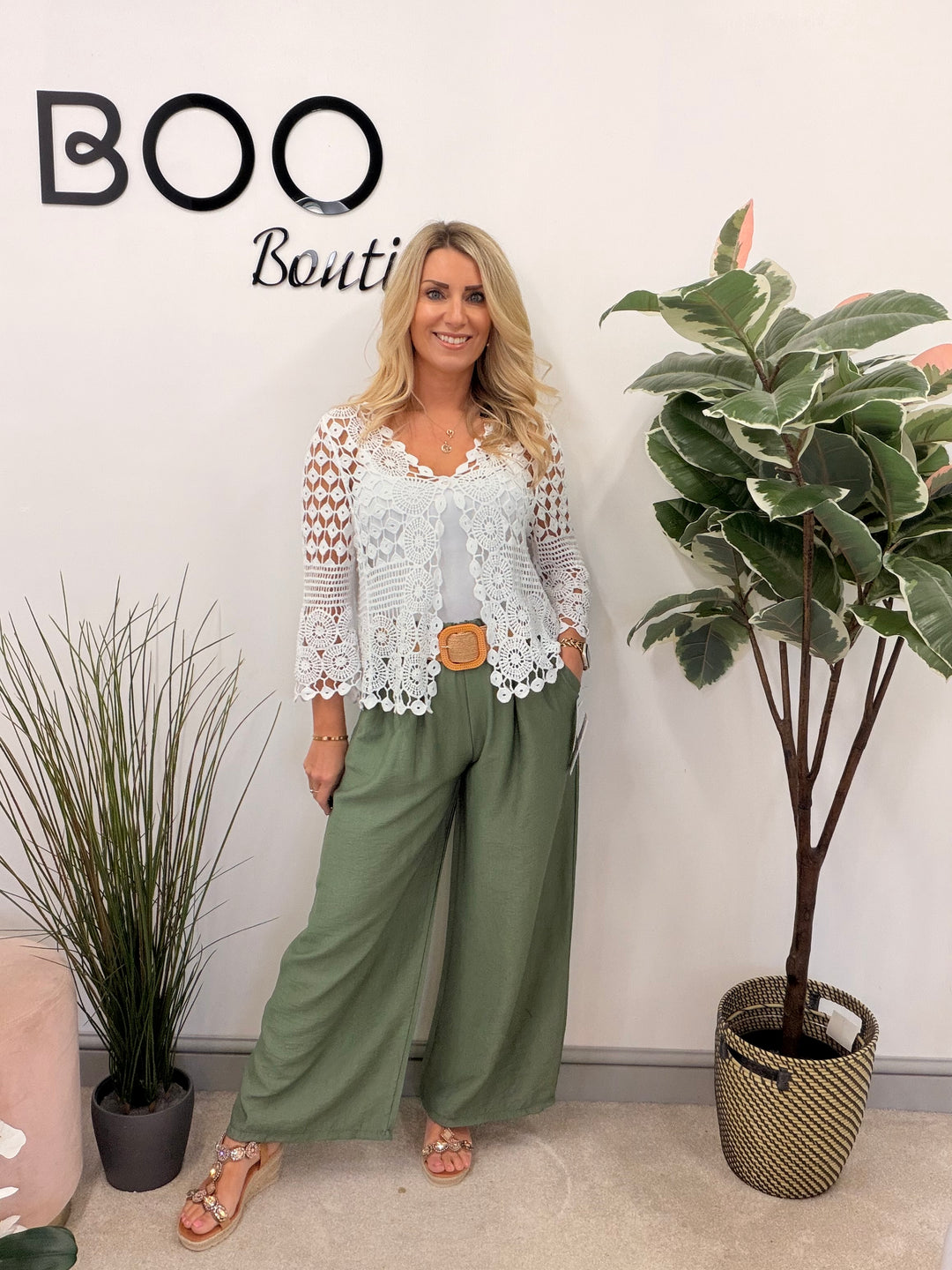 Ladies Fashion Wide Leg Trousers khaki