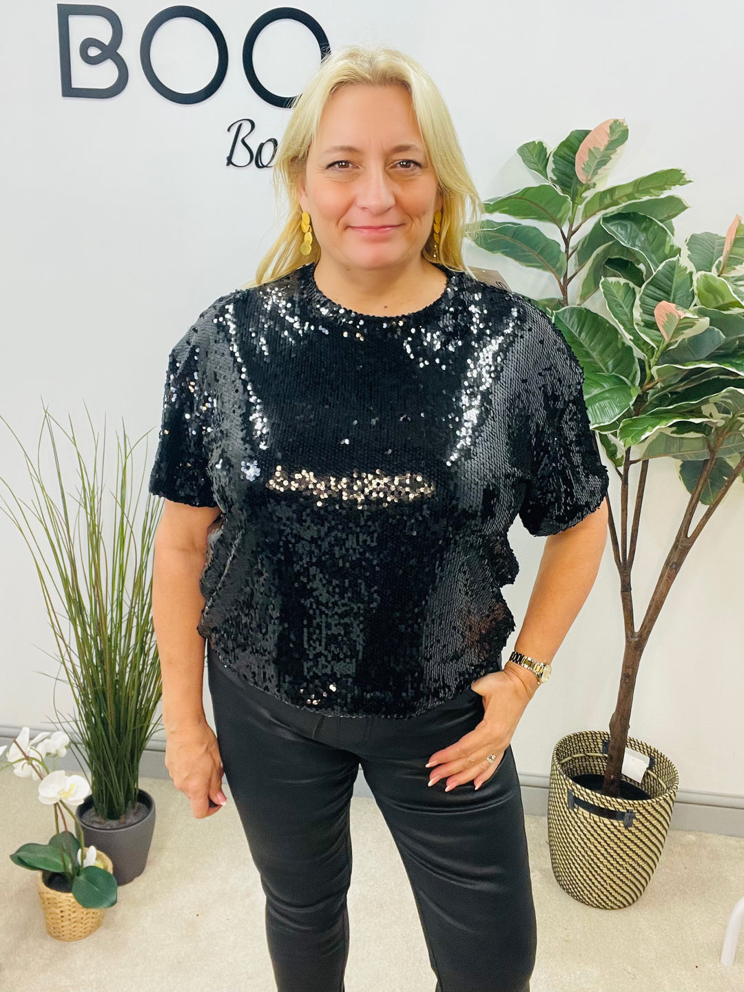 LADIES SEQUIN PARTY TOP - BERRY, BLACK & BROWN