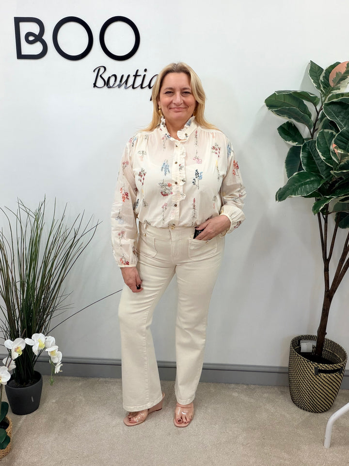 LADIES CREAM EMBROIDERED BLOUSE SHIRT