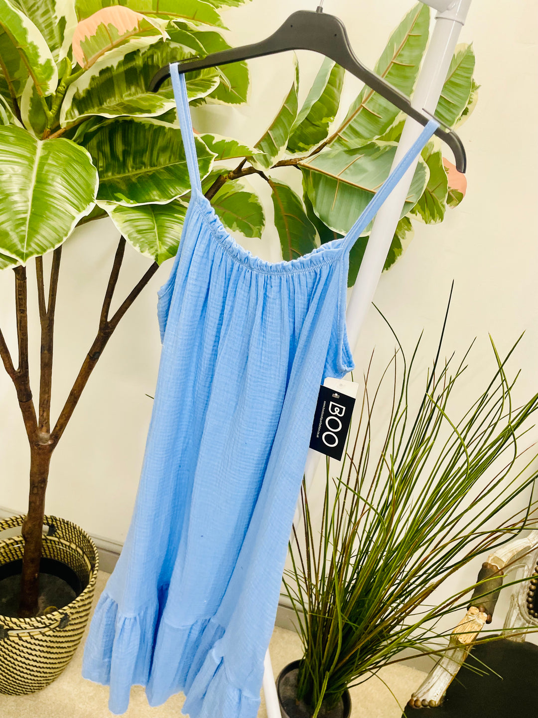 LADIES CHEESECLOTH SUMMER CAMI DAY DRESS PALE BLUE