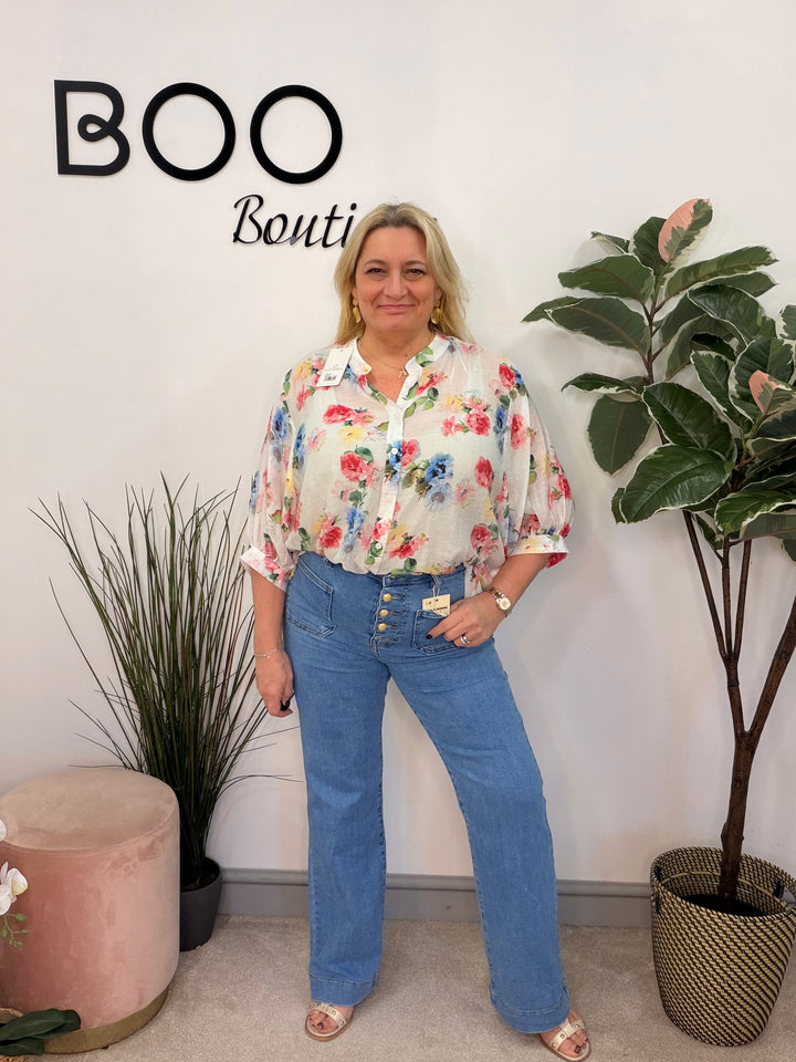 Ladies Fashion Blue Denim Straight Leg Jeans