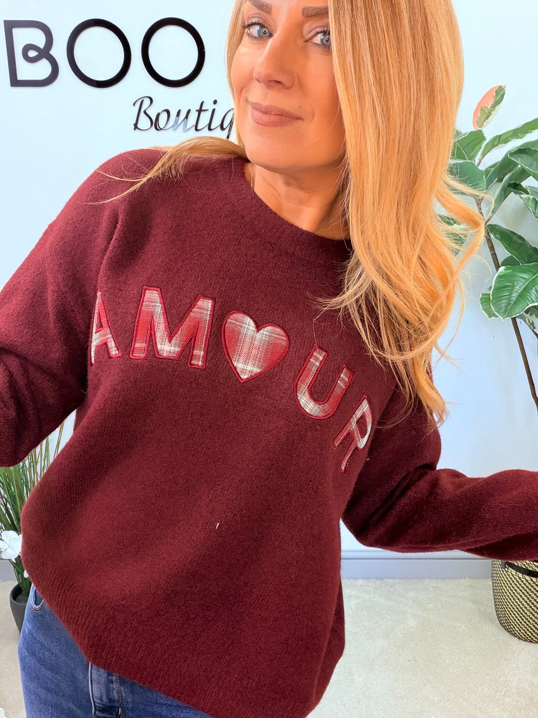 LADIES KNITTED AMOUR JUMPER - BEIGE, BROWN & BERRY
