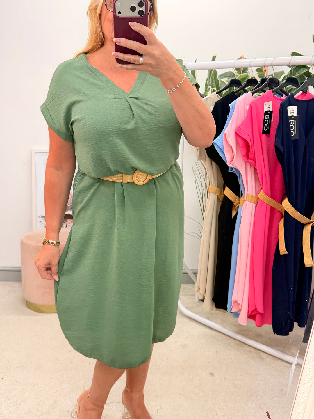 Ladies Fashion Casual Midi Dress khaki