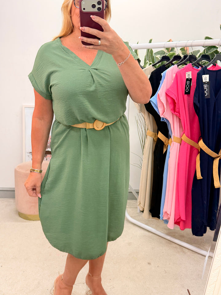 Ladies Fashion Casual Midi Dress khaki