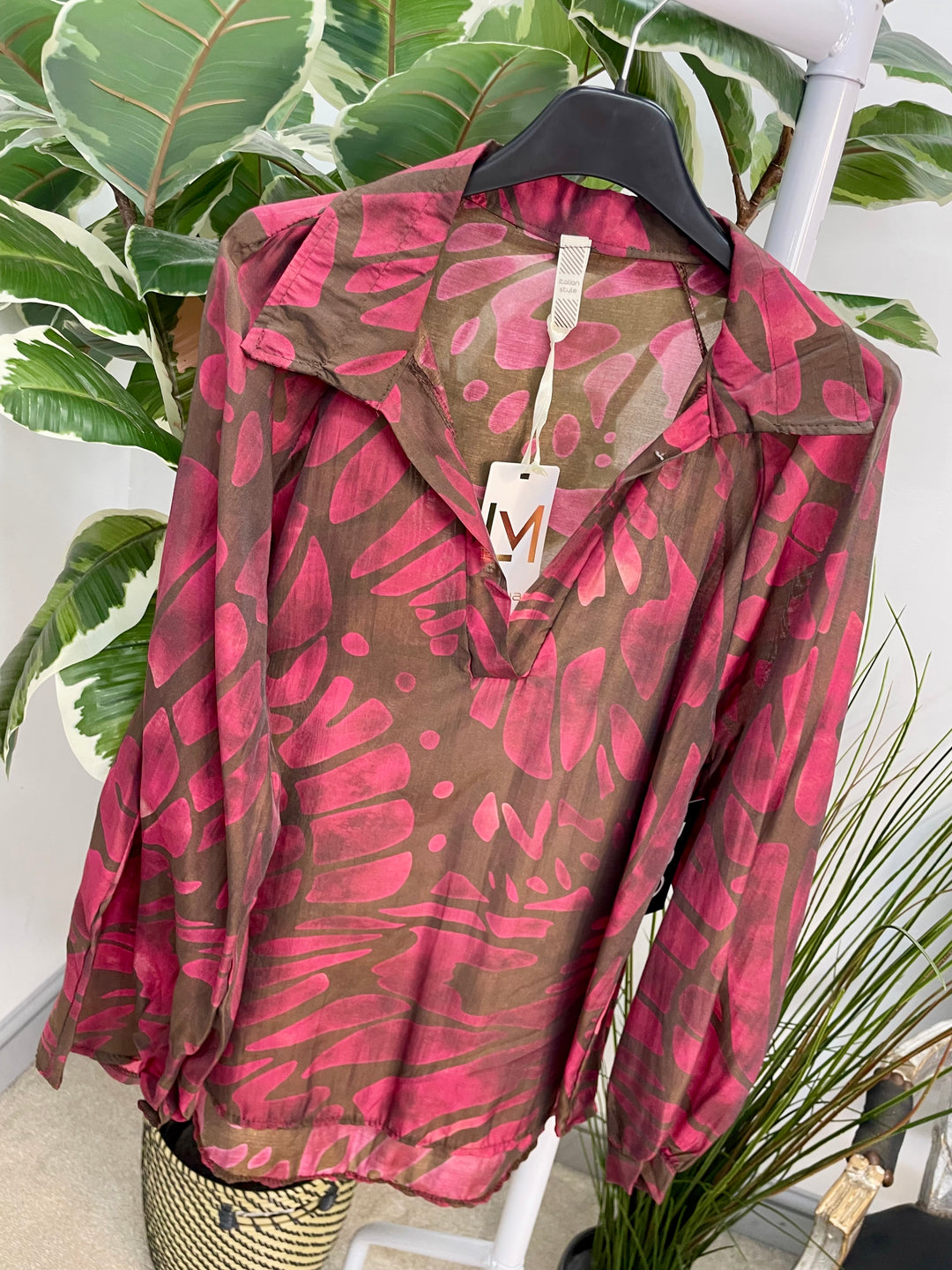 LADIES V NECK FLOATY TOP BLOUSE - BROWN, BLUE, RASPBERRY, BLACK