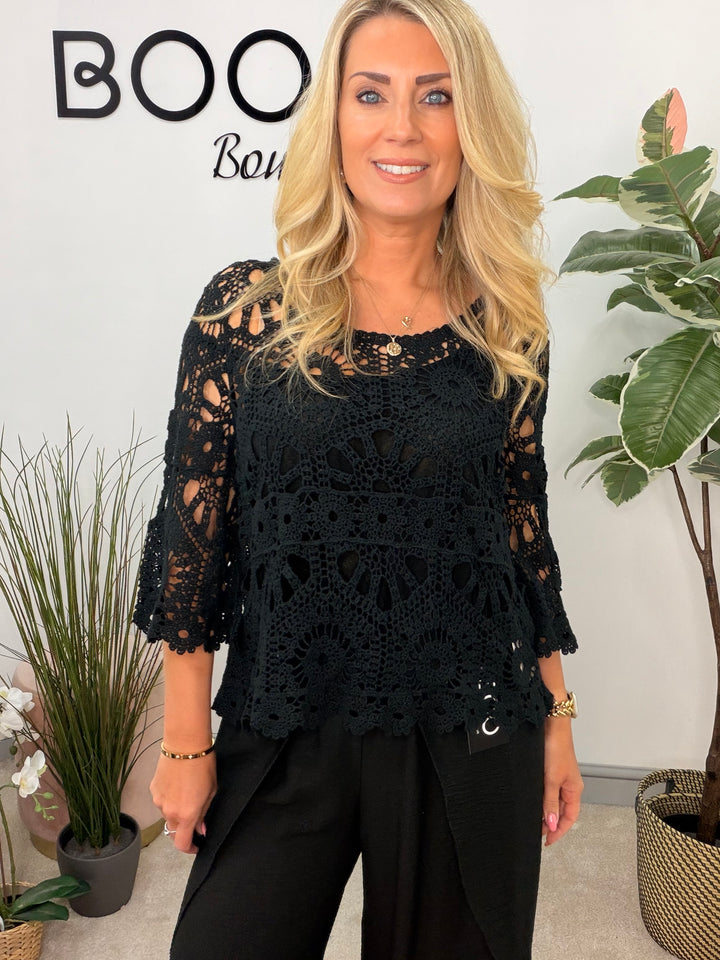Ladies Pretty Crochet Summer Top black
