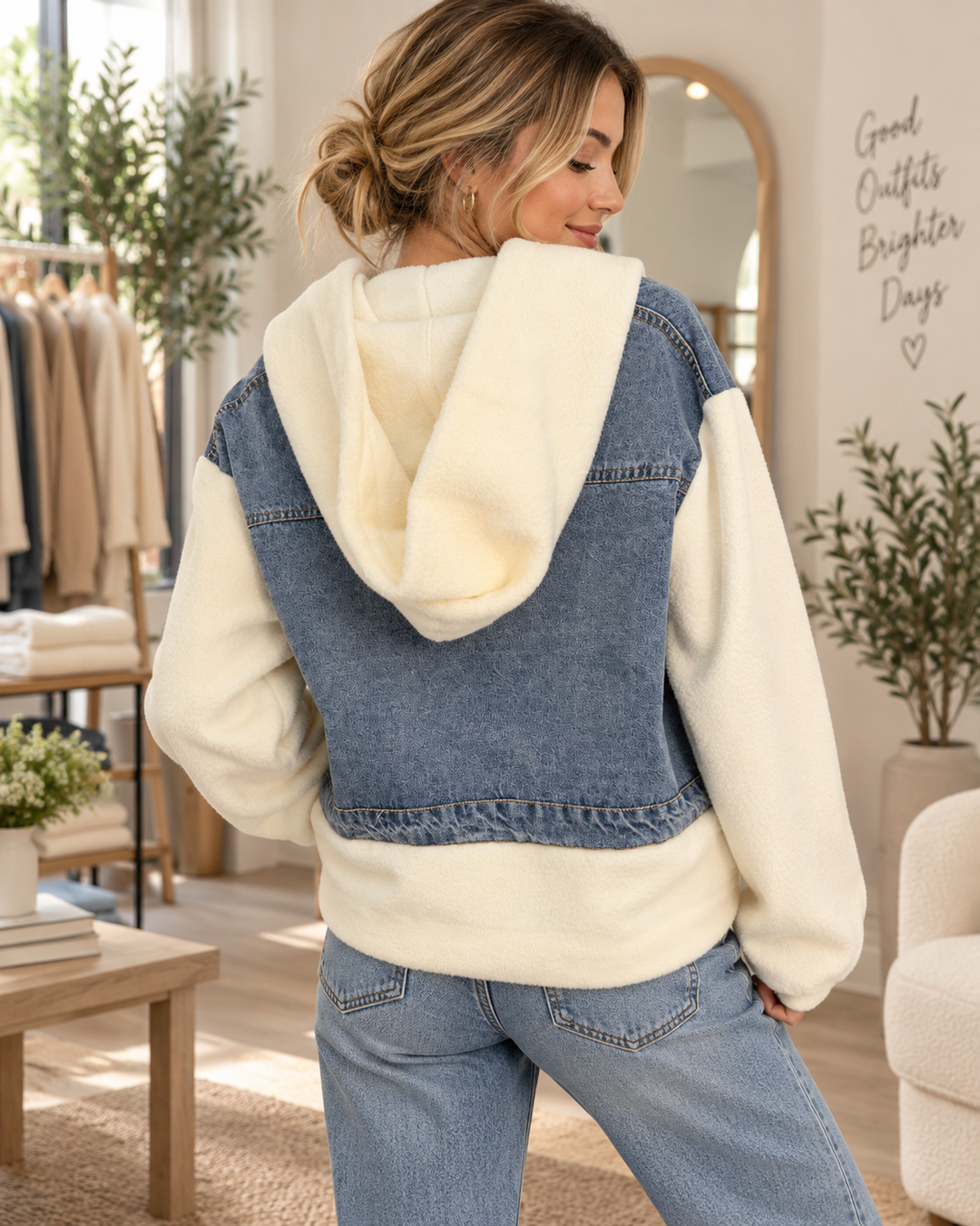 The JAZZ cream knit blue denim hoodie jacket