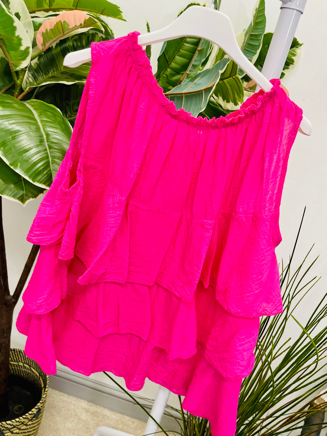 LADIES COTTON FRILL SUMMER TOP BLOUSE - WHITE, KHAKI, PINK & BEIGE