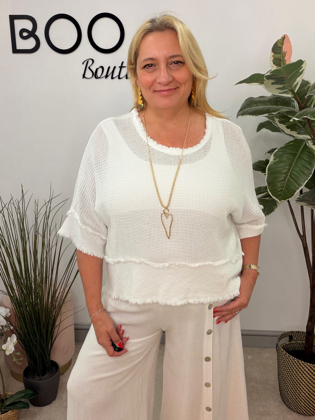 Ladies Tea Bag Linen Top white