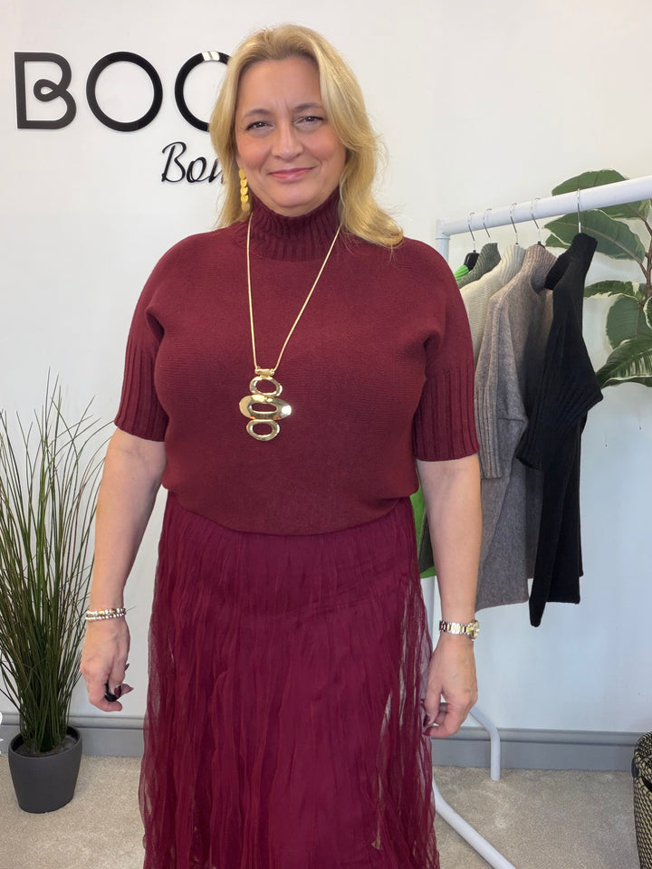 LADIES SHORT SLEEVE KNITTED JUMPER - BLACK, KHAKI, BEIGE, MOCHA, GREEN & BERRY