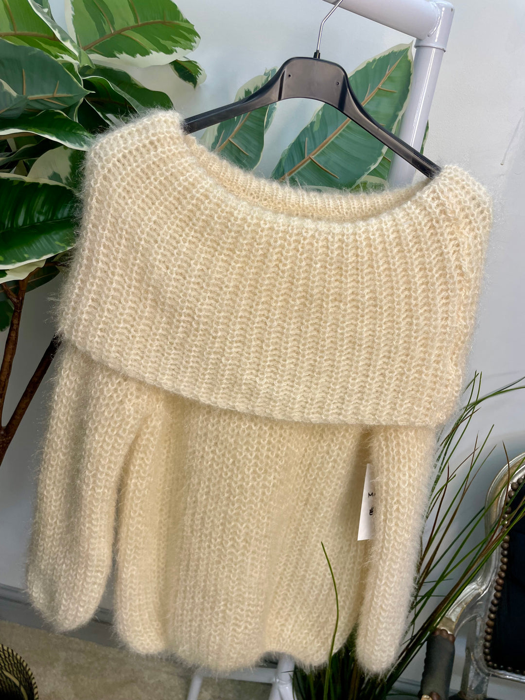 LADIES FLUFFY BARDOT JUMPER - NAVY, BLACK, WINE, MOCHA, BROWN, CREAM