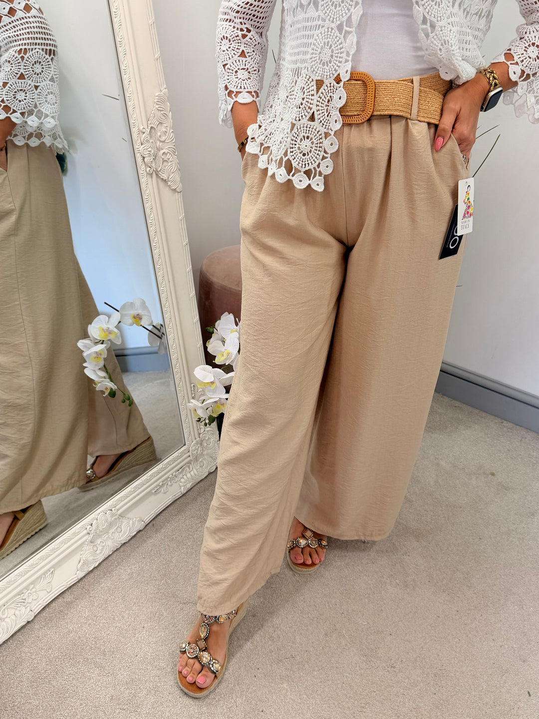 Ladies Fashion Wide Leg Trousers beige