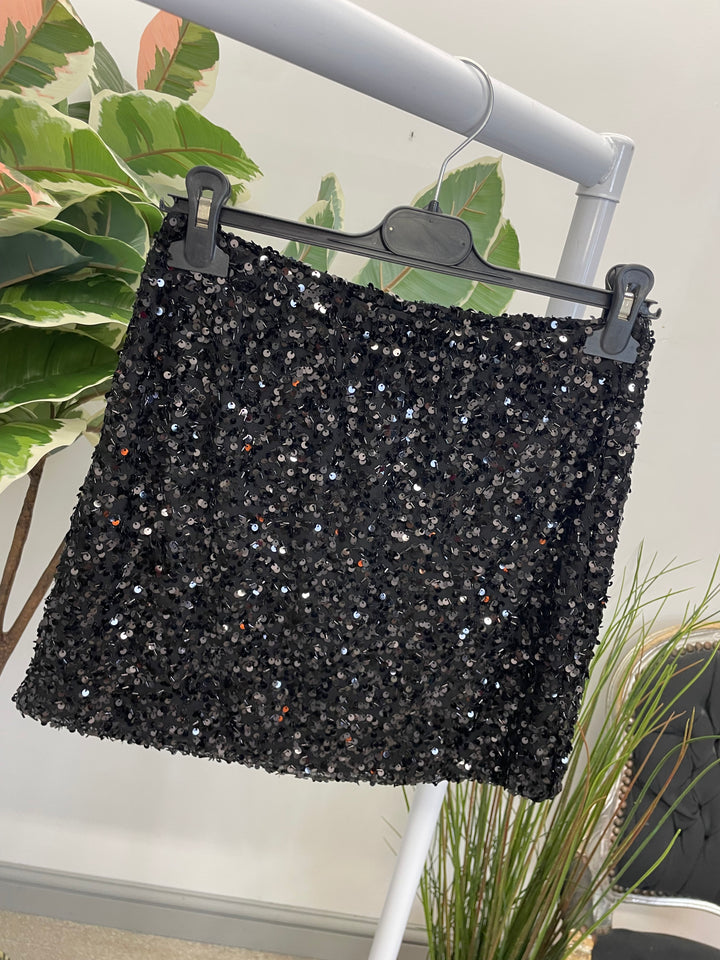 LADIES SEQUIN MINI SKIRT - BROWN & BLACK