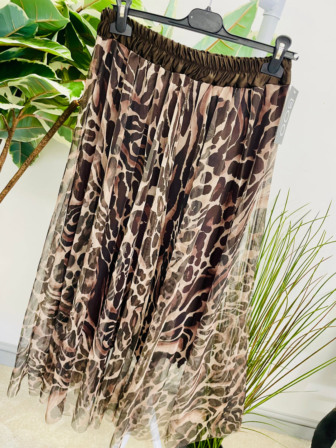 LADIES ANIMAL PRINT TULLE MAXI SKIRT - BLACK, BROWN & BURGUNDY